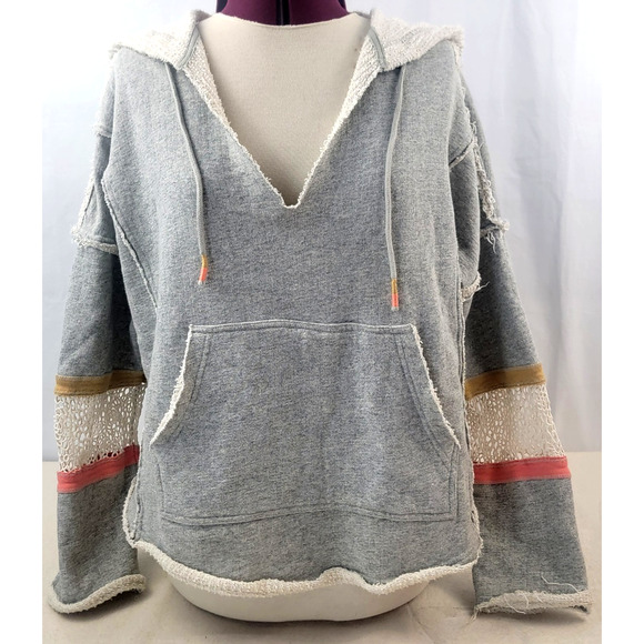 Free People Movement Dream Catcher Hoodie Crochet Trim Boho Raw Hem Small - Picture 1 of 9